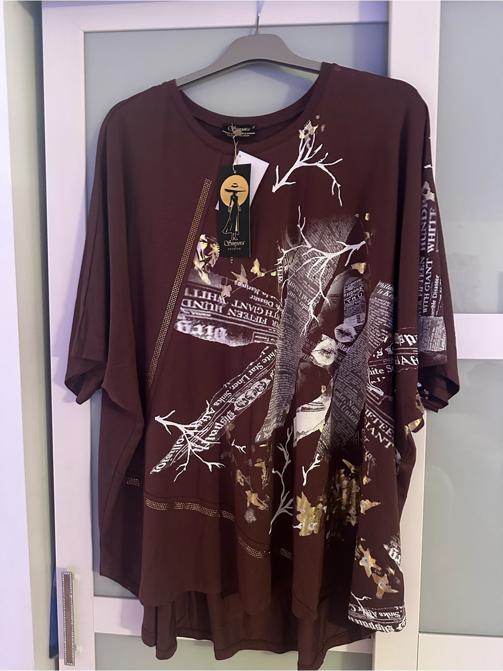 Brown with rhinestones Tunic for Women 5X plus size